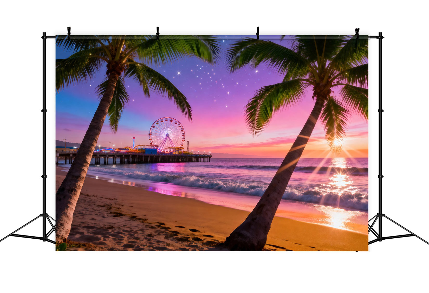 Beach Photo Backdrops Pier Sunset Ferris Wheel Backdrop For Summer UK RR61-14