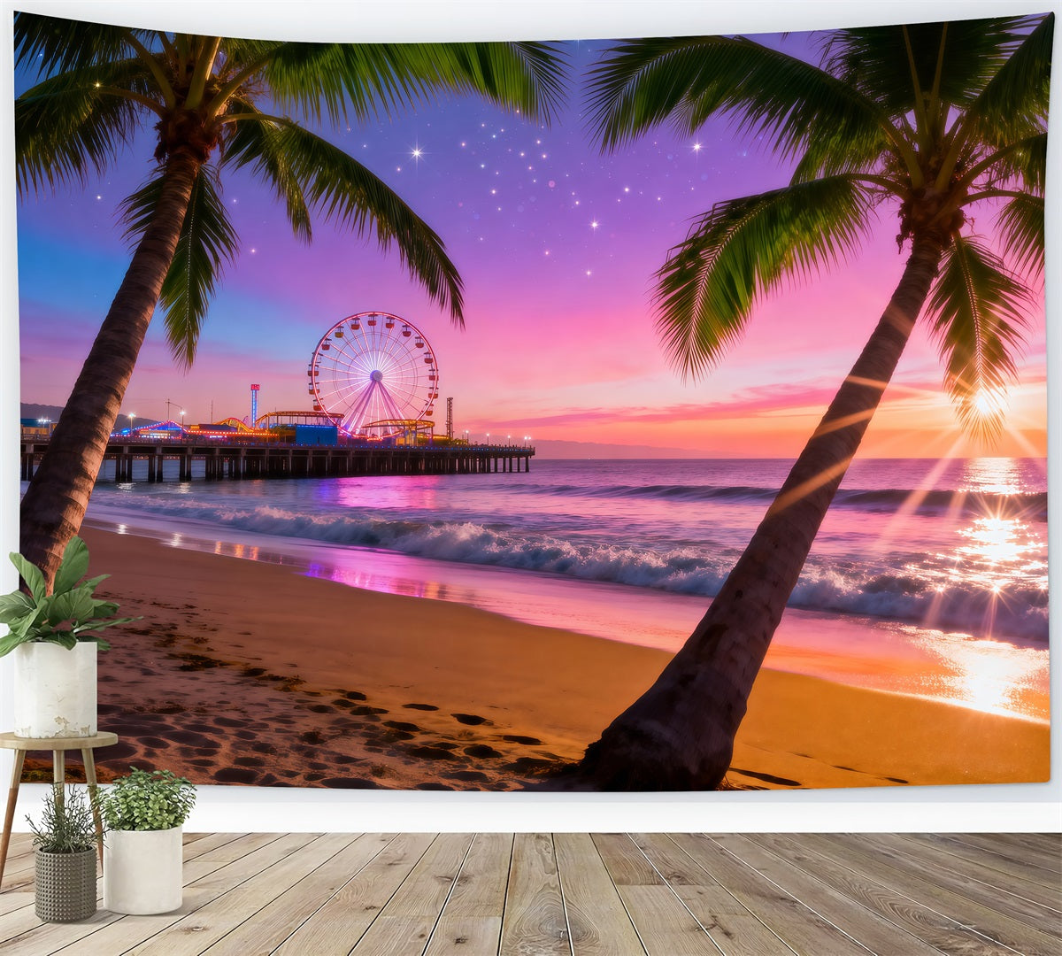 Beach Photo Backdrops Pier Sunset Ferris Wheel Backdrop For Summer UK RR61-14
