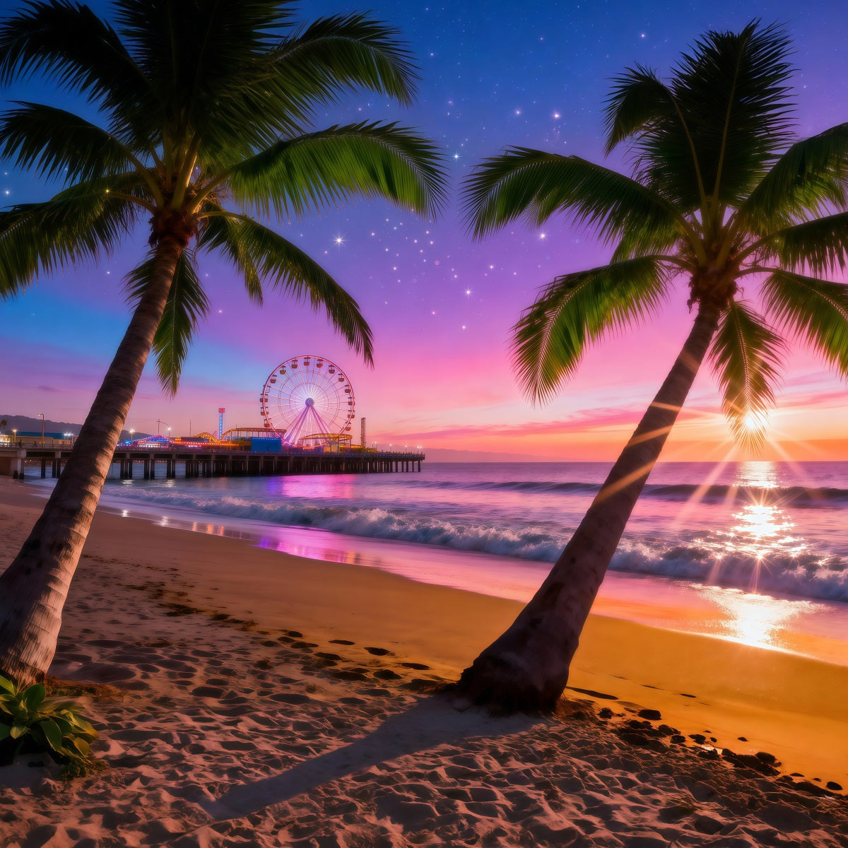Beach Photo Backdrops Pier Sunset Ferris Wheel Backdrop For Summer UK RR61-14