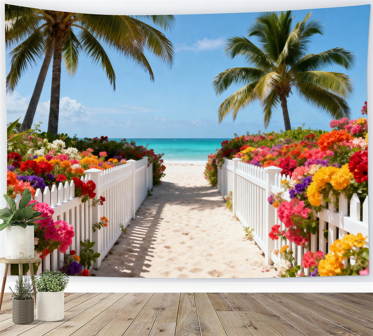 Beach Backdrop Photoshoot Floral Pathway Sunny Ocean Summer Backdrops UK RR61-18