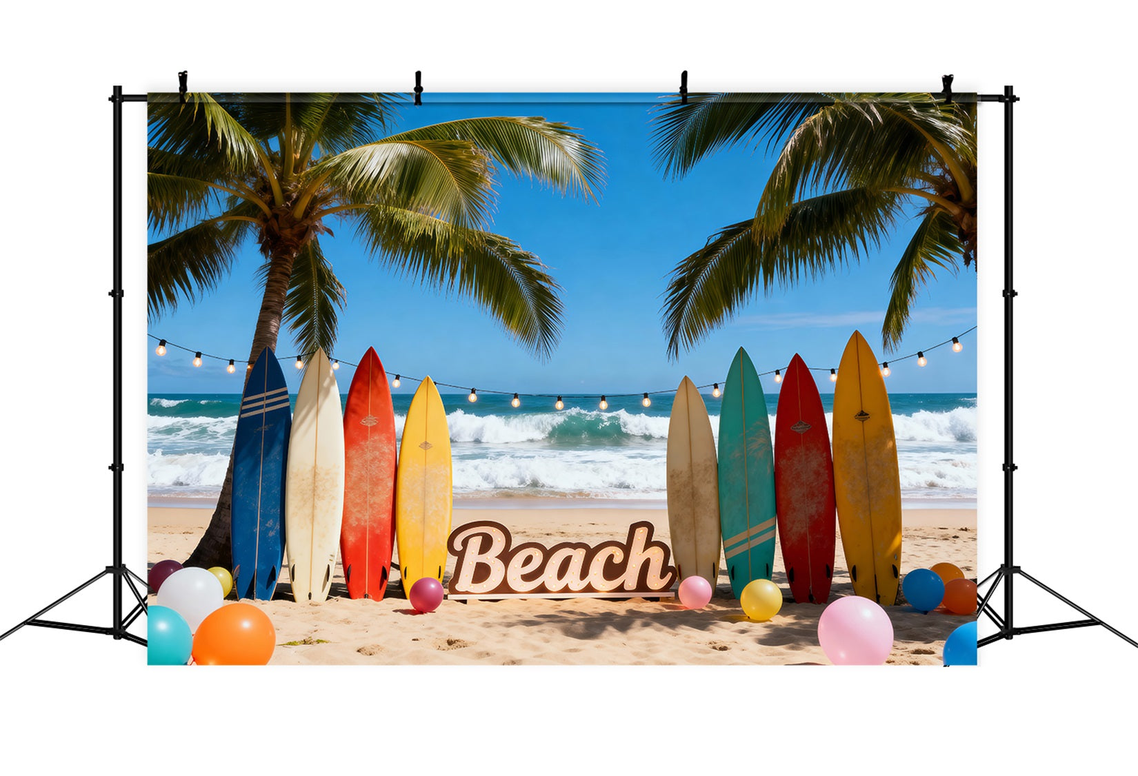 Hawaii Beach Backdrop Colorful Surfboards Balloons Fun Summer Backdrop Ideas UK RR61-20