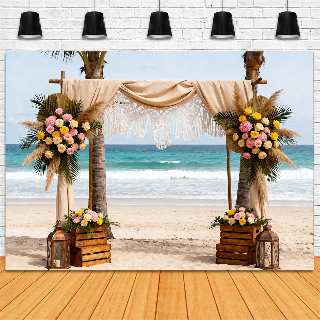Ocean Beach Backdrop Boho Wedding Floral Arch Summer Backdrops Photography UK RR61-24