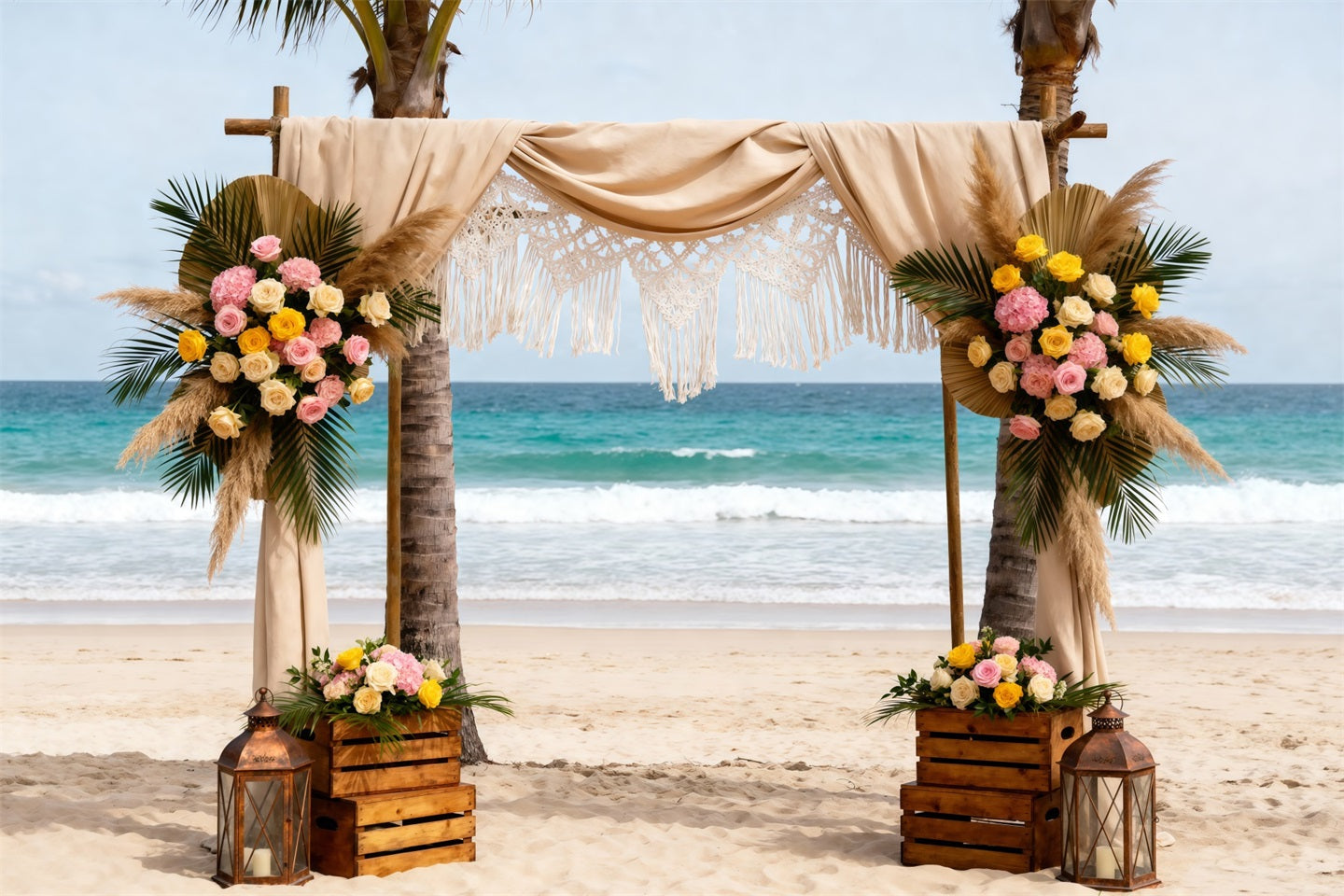 Ocean Beach Backdrop Boho Wedding Floral Arch Summer Backdrops Photography UK RR61-24