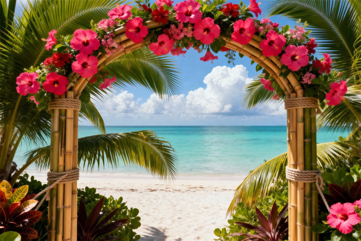 Beach Backdrop Tropical Hibiscus Flower Arch Summer Photography Backdrops UK RR61-28