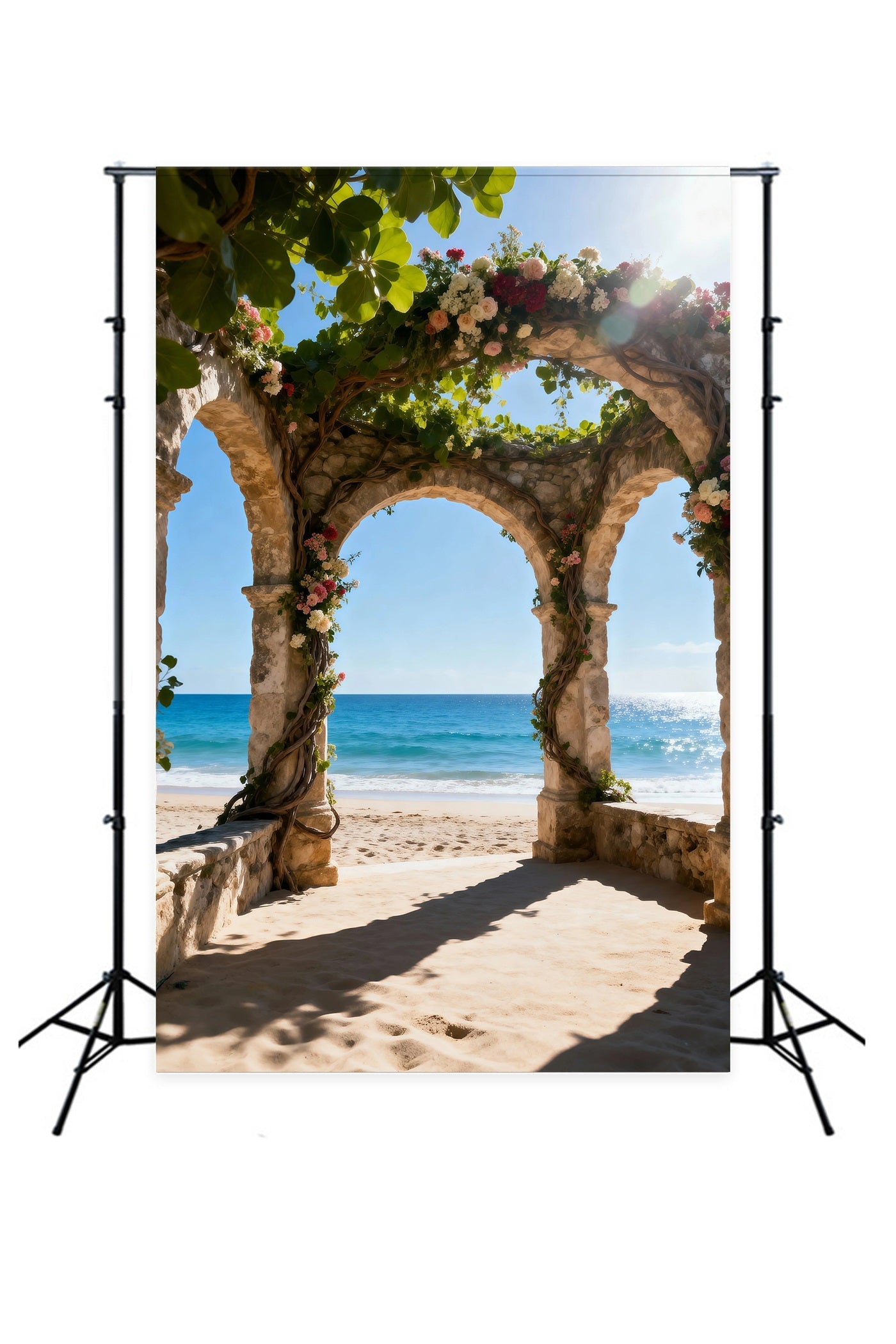 Beach Backdrop For Photos Flower Arch Ocean Escape Summer Backdrop Ideas UK RR61-31