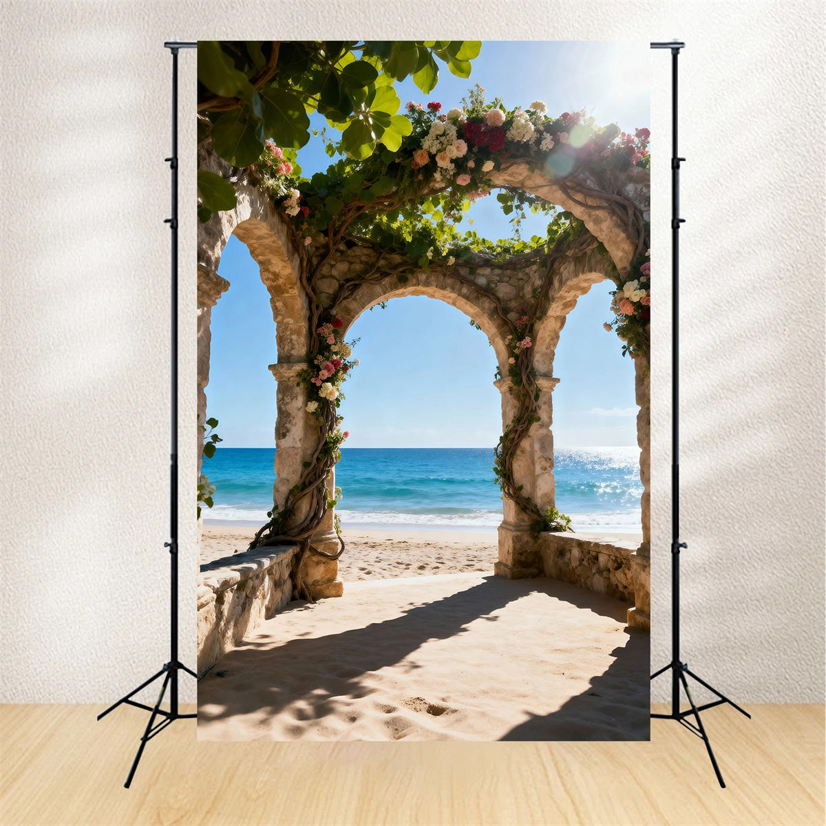 Beach Backdrop For Photos Flower Arch Ocean Escape Summer Backdrop Ideas UK RR61-31