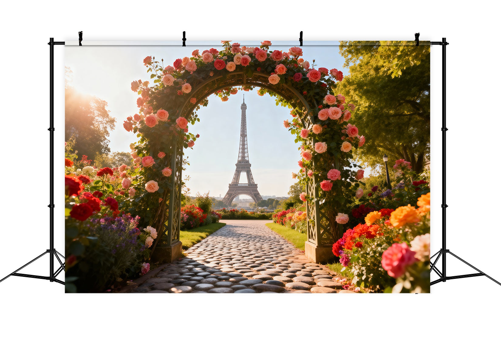 Paris Photo Backdrop Rose Garden Floral Archway Eiffel Tower Photo Backdrop UK RR61-35