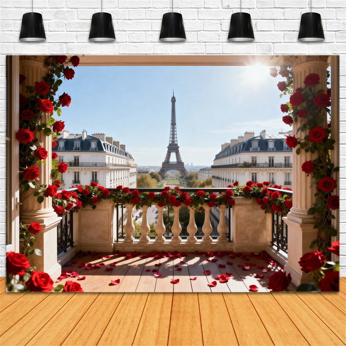 Paris Backdrop For Pictures Red Rose Balcony Romance Eiffel Tower Photography Backdrop UK RR61-38