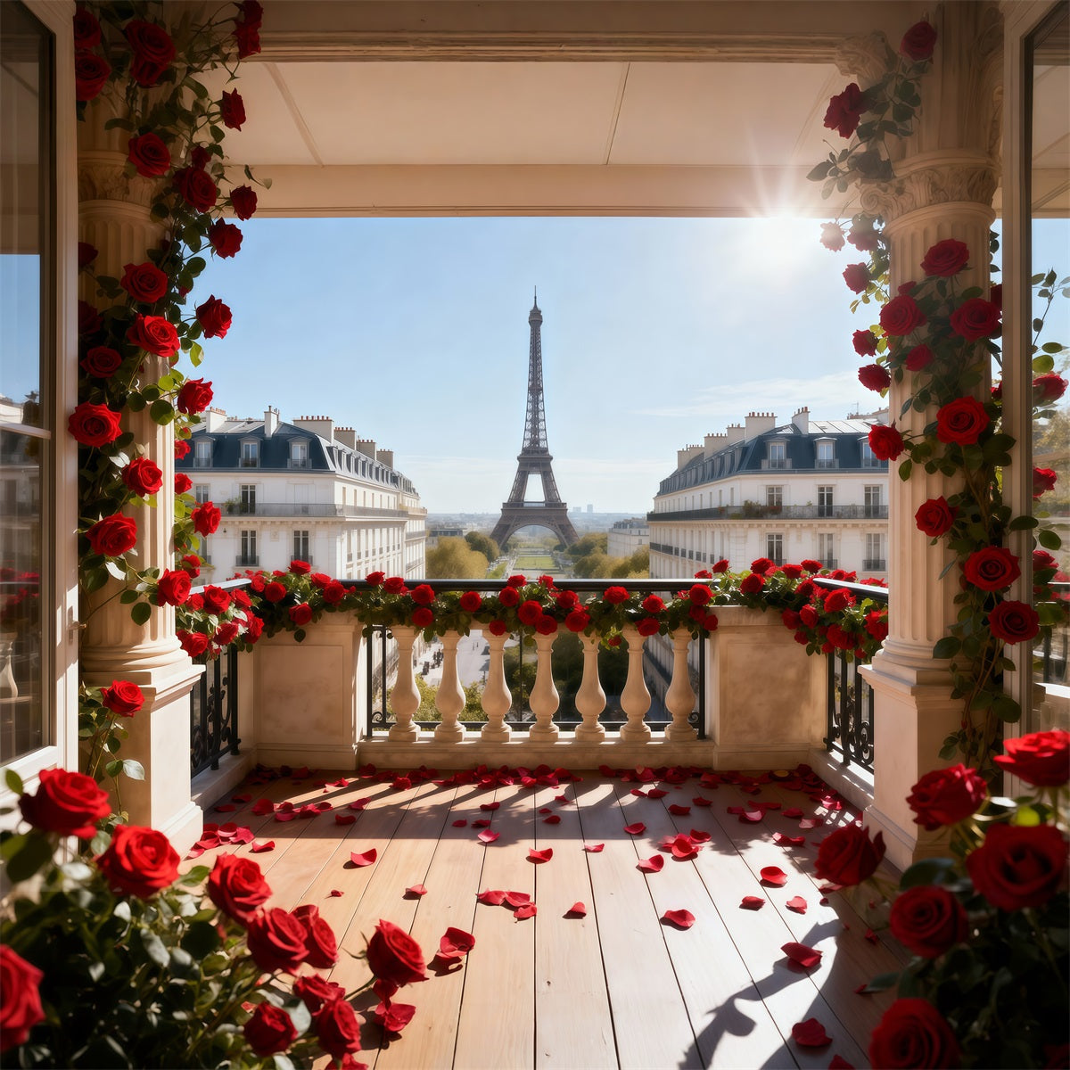 Paris Backdrop For Pictures Red Rose Balcony Romance Eiffel Tower Photography Backdrop UK RR61-38