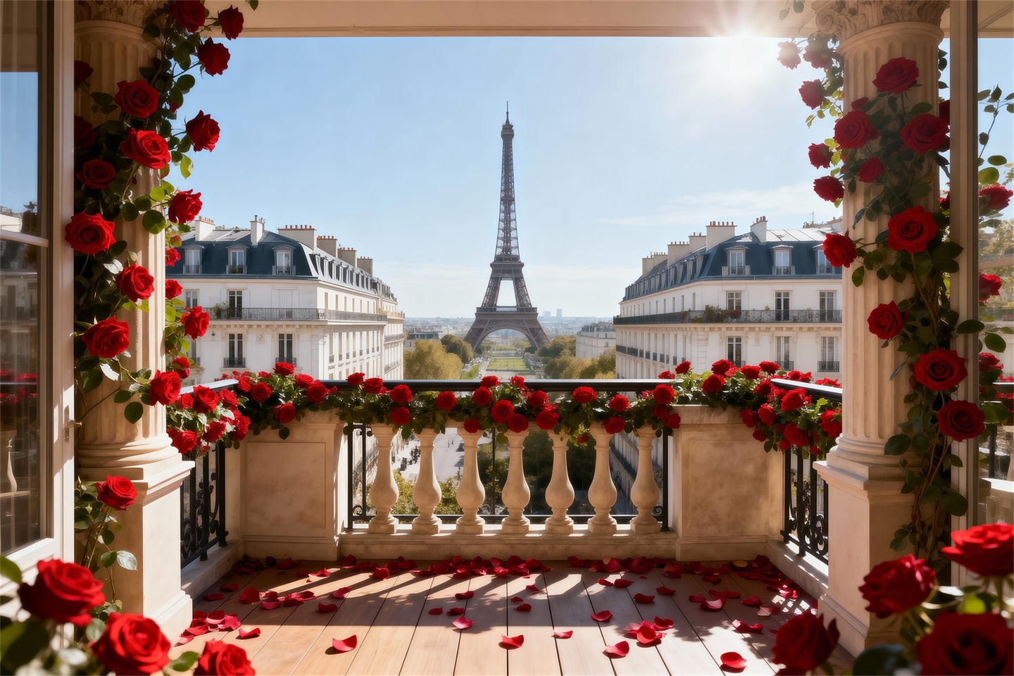 Paris Backdrop For Pictures Red Rose Balcony Romance Eiffel Tower Photography Backdrop UK RR61-38