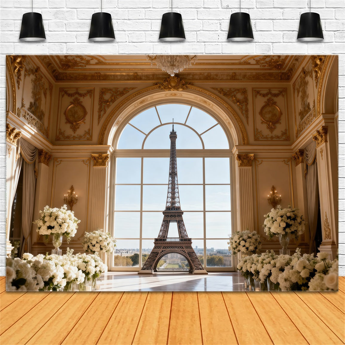 Paris Themed Backdrop Grand Palace Window Elegance Eiffel Tower Paris Backdrop UK RR61-39