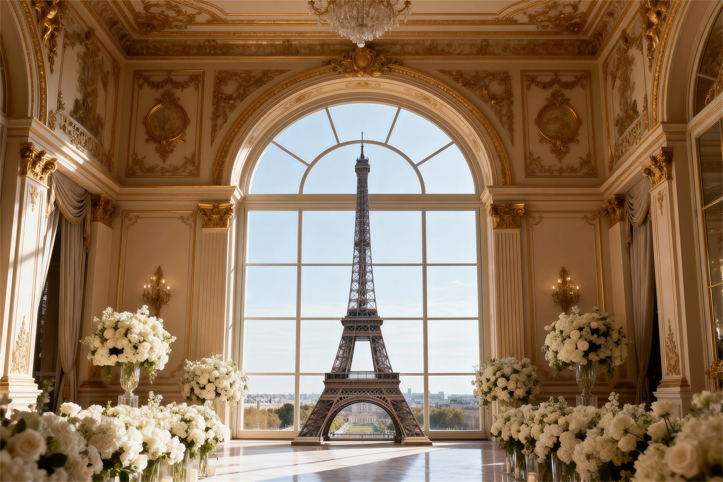 Paris Themed Backdrop Grand Palace Window Elegance Eiffel Tower Paris Backdrop UK RR61-39