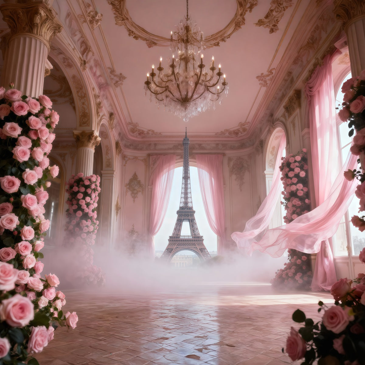 Paris Photo Booth Backdrop Blush Palace Rose Hall Eiffel Tower Photography Backdrop UK RR61-44