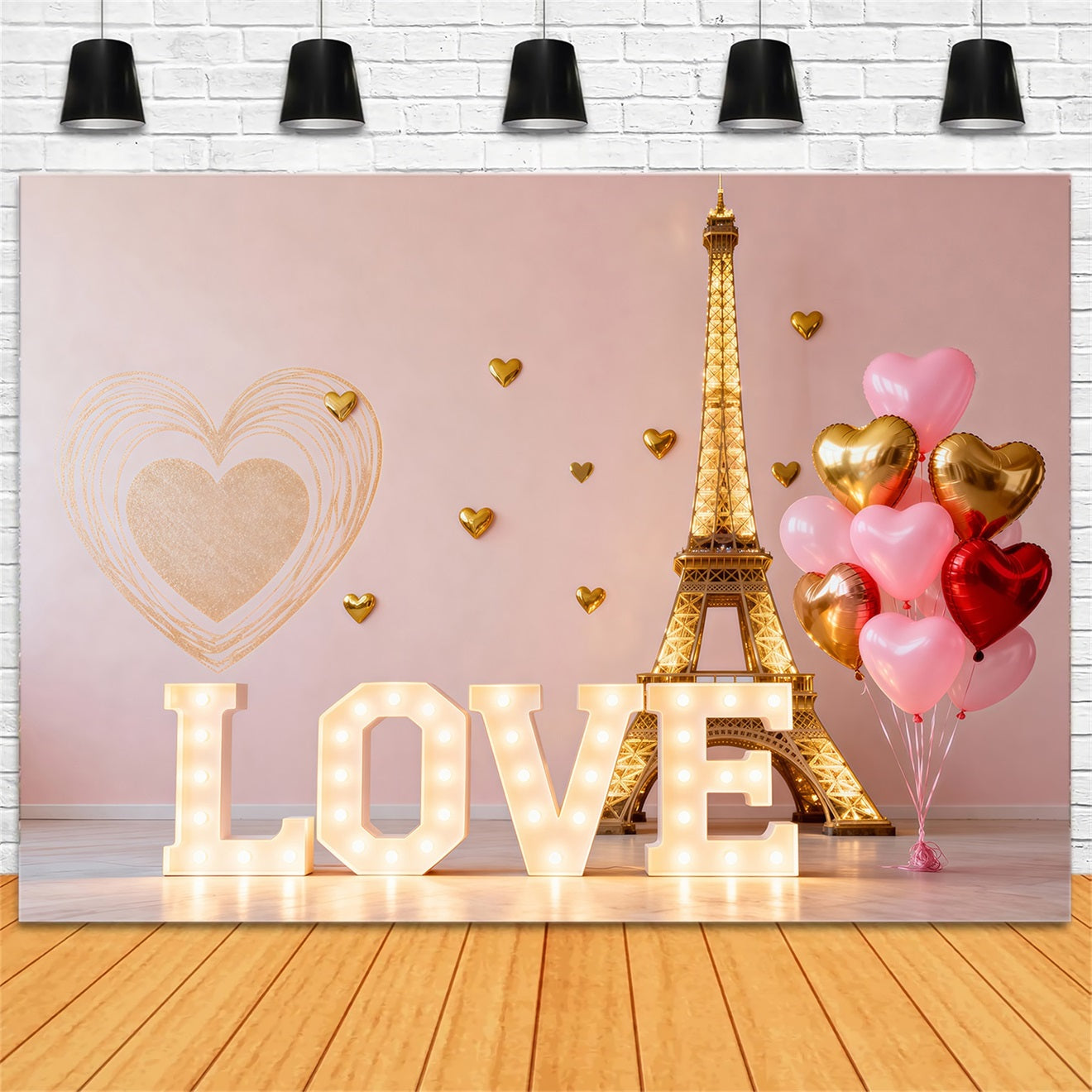Paris Photography Backdrop Love Balloon Heart Valentine Eiffel Tower Backdrops UK RR61-45