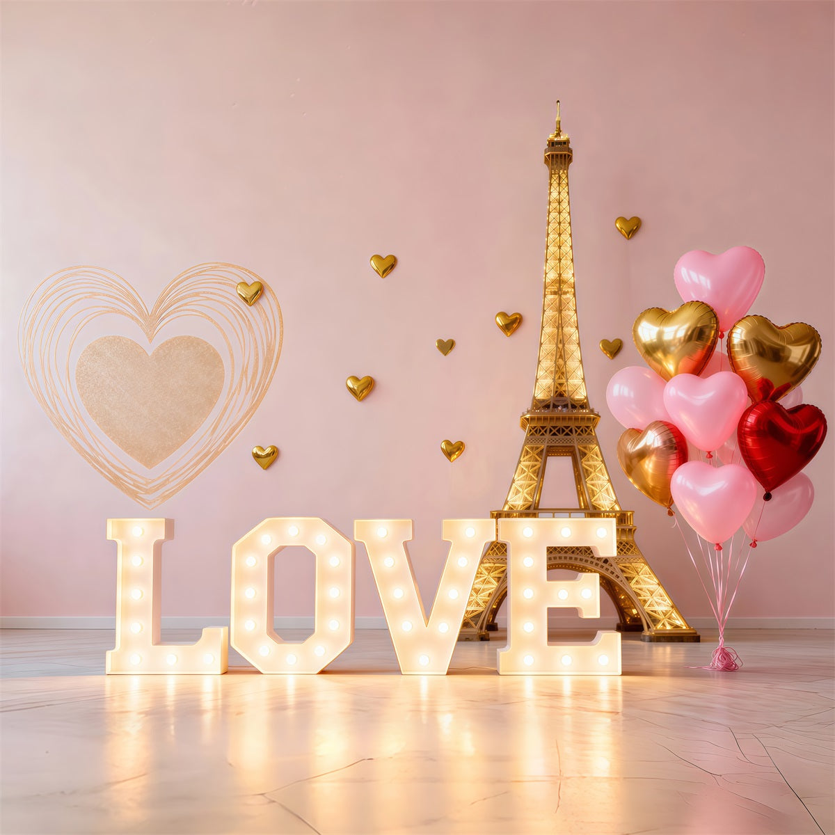 Paris Photography Backdrop Love Balloon Heart Valentine Eiffel Tower Backdrops UK RR61-45