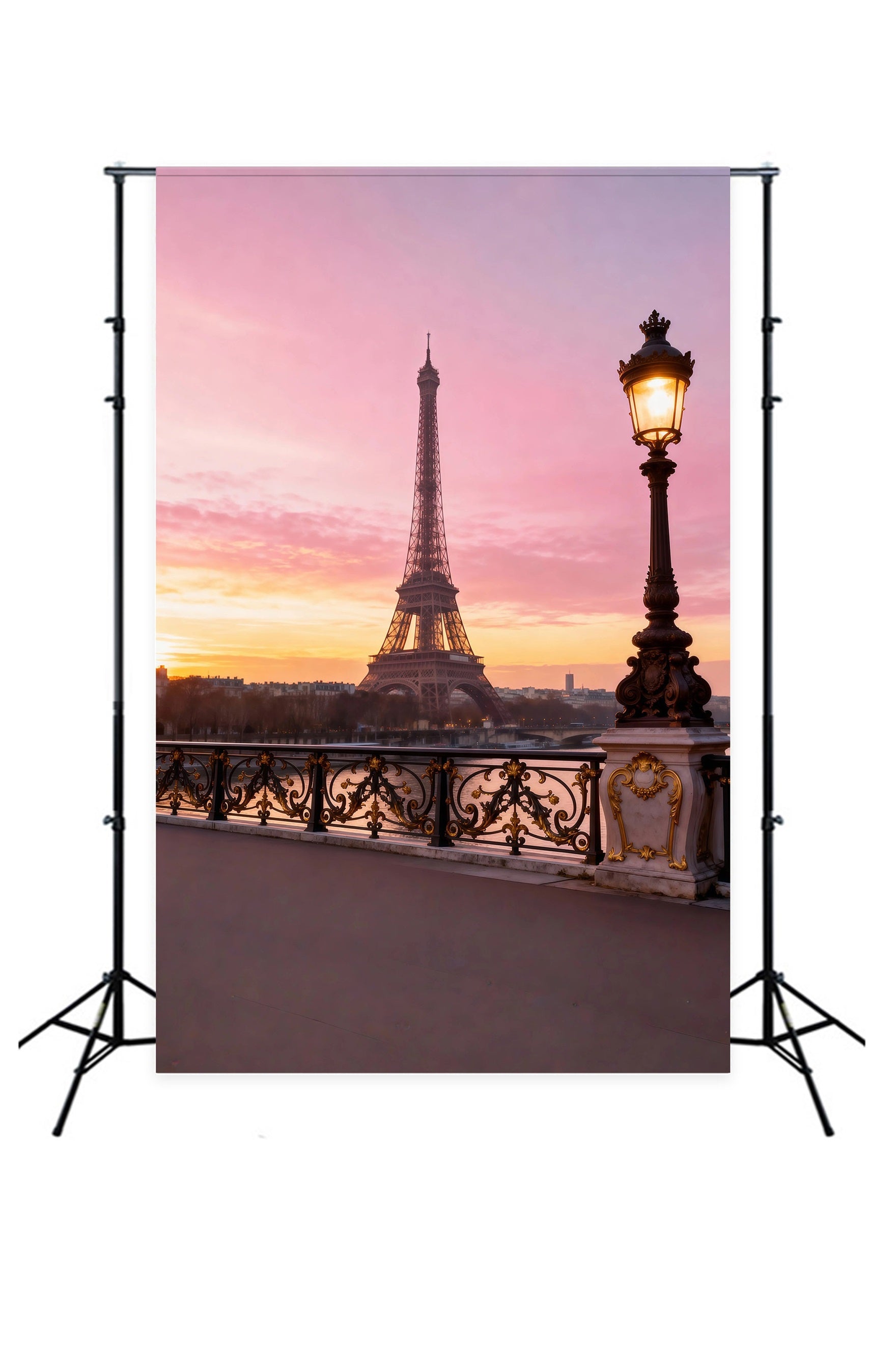 Paris Photo Backdrops Sunset Lamp Bridge Romance Eiffel Tower Photo Backdrop UK RR61-47