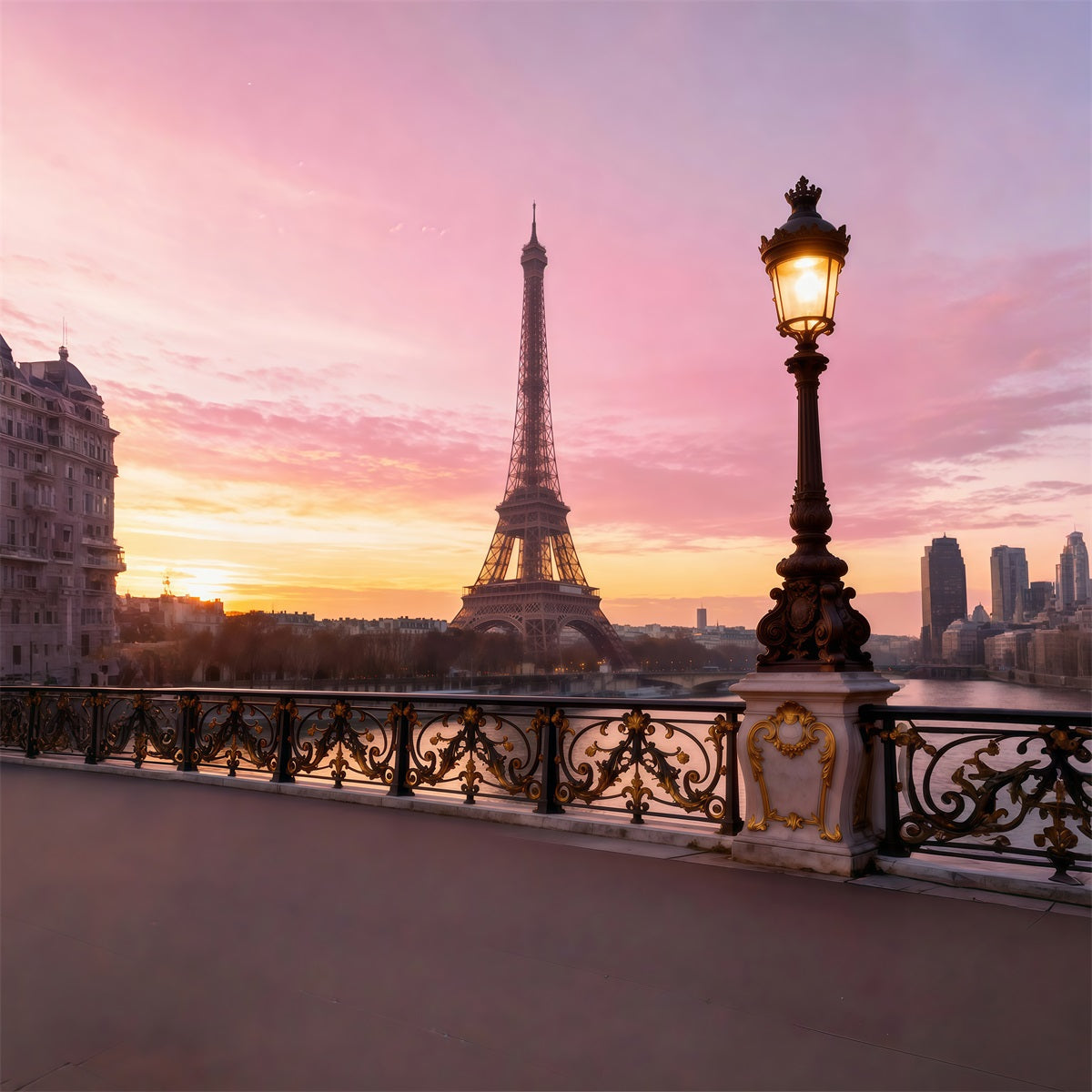 Paris Photo Backdrops Sunset Lamp Bridge Romance Eiffel Tower Photo Backdrop UK RR61-47