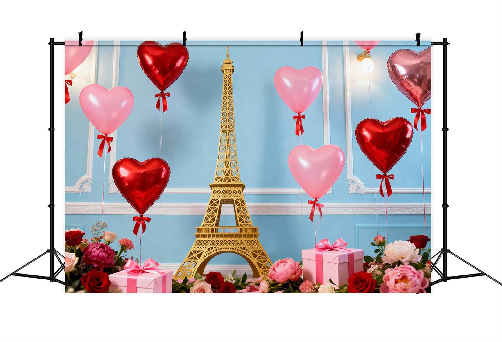 Evening In Paris Backdrop Heart Balloon Gift Celebration Eiffel Tower Backdrops UK RR61-48