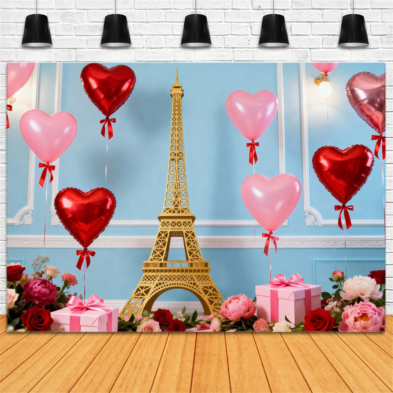 Evening In Paris Backdrop Heart Balloon Gift Celebration Eiffel Tower Backdrops UK RR61-48