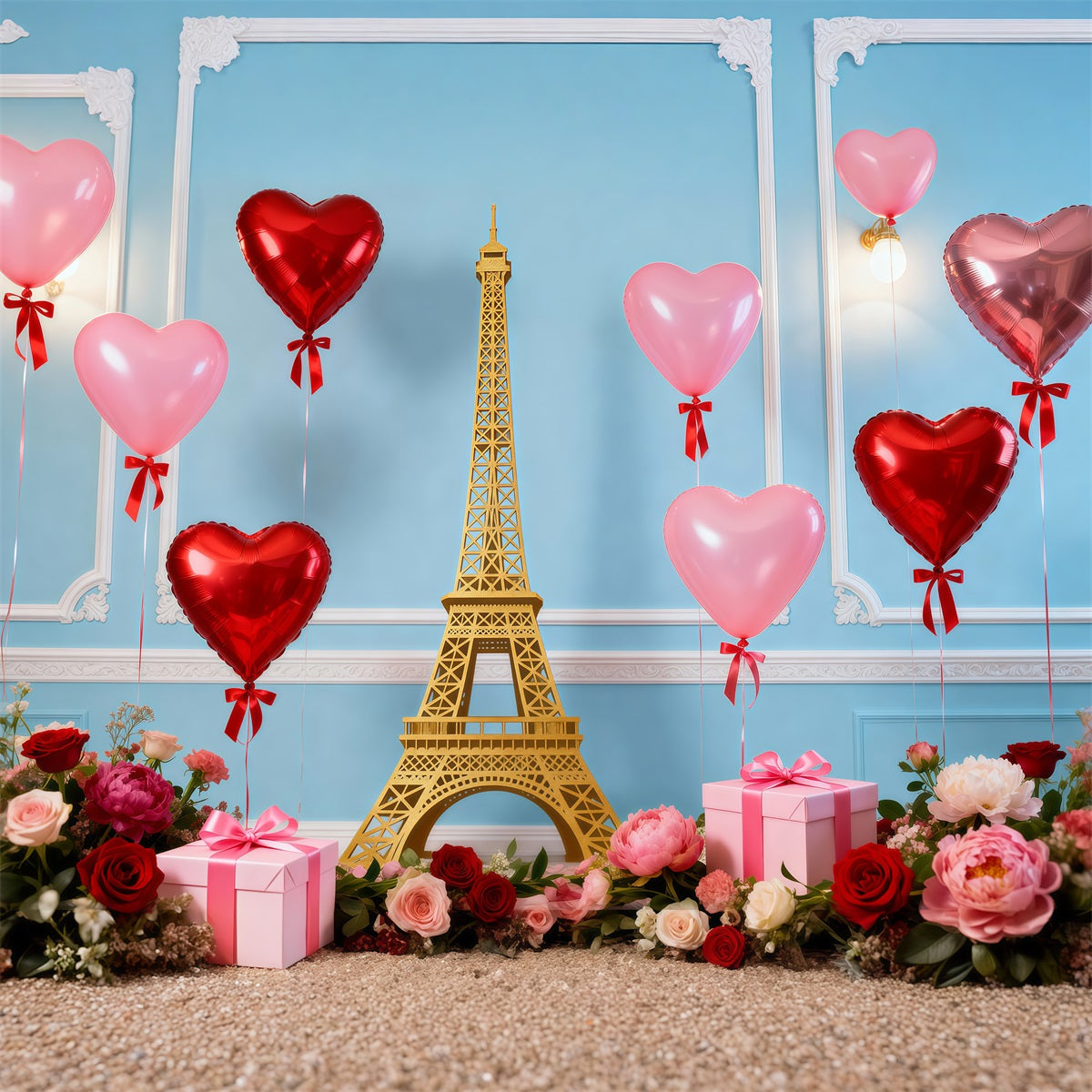 Evening In Paris Backdrop Heart Balloon Gift Celebration Eiffel Tower Backdrops UK RR61-48