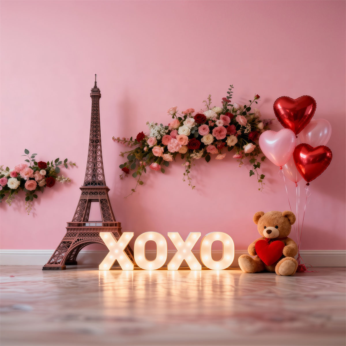 Paris Theme Backdrop Ideas XOXO Floral Valentine Display Eiffel Tower Backdrops UK RR61-49