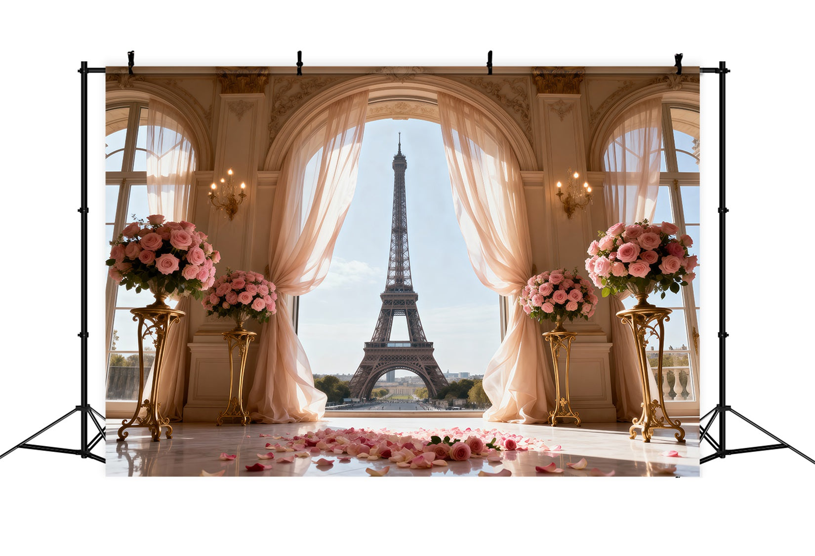 Paris Themed Photo Backdrop Palace Window Rose Ceremony Eiffel Tower Photography Backdrop UK RR61-50