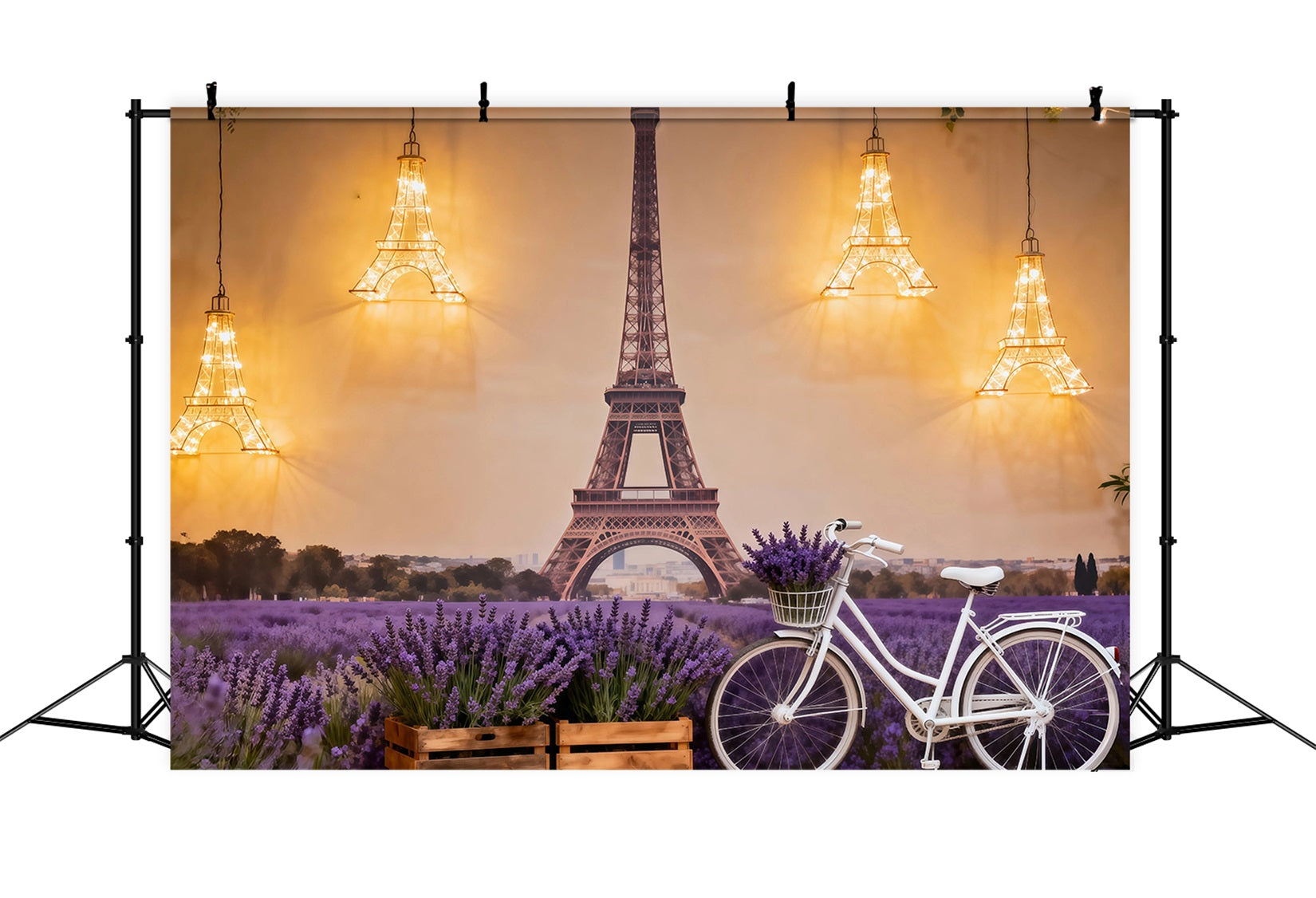 Eiffel Tower Photography Backdrop Lavender Field Bicycle Glow Paris Themed Backdrops UK RR61-51
