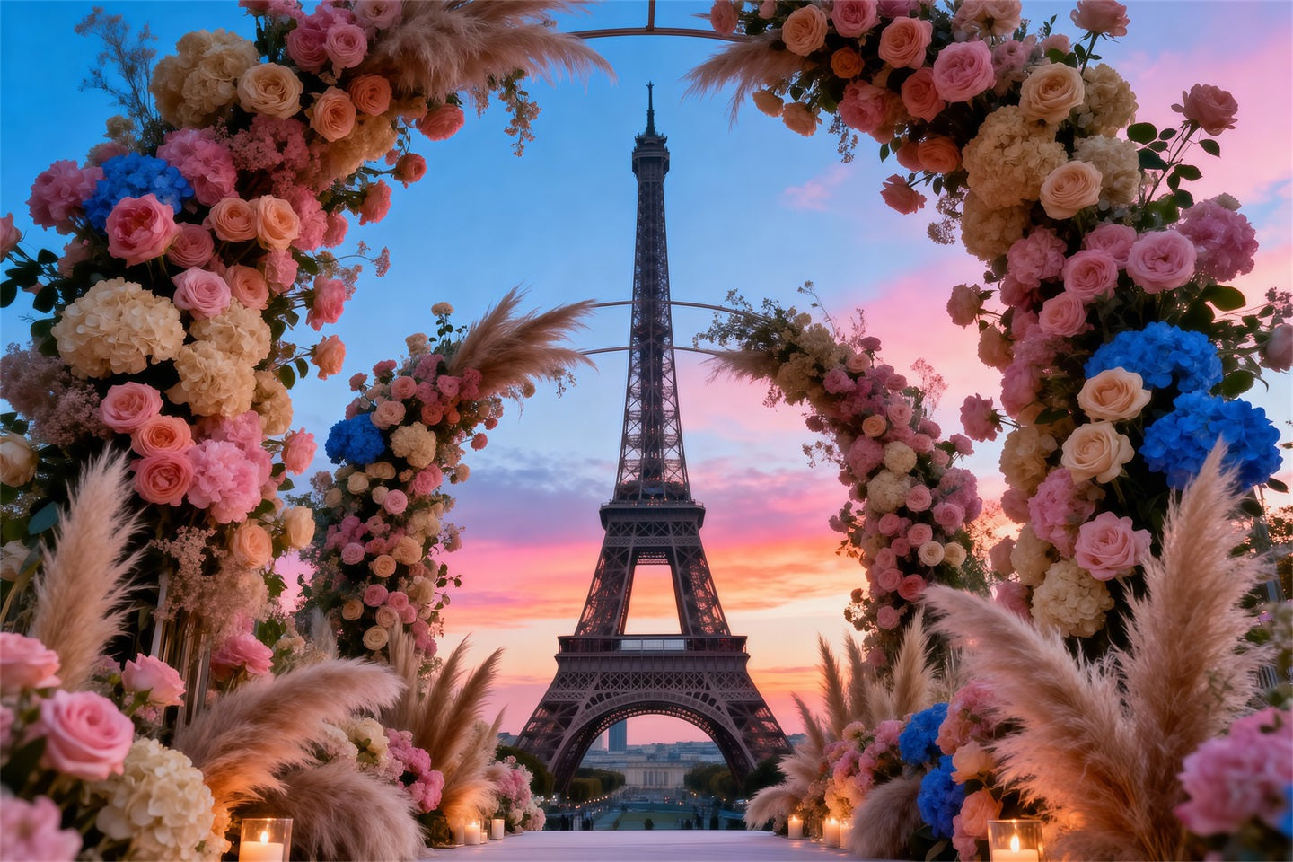Paris Themed Backdrop Grand Floral Boho Archway Eiffel Tower Photo Backdrop UK RR61-56