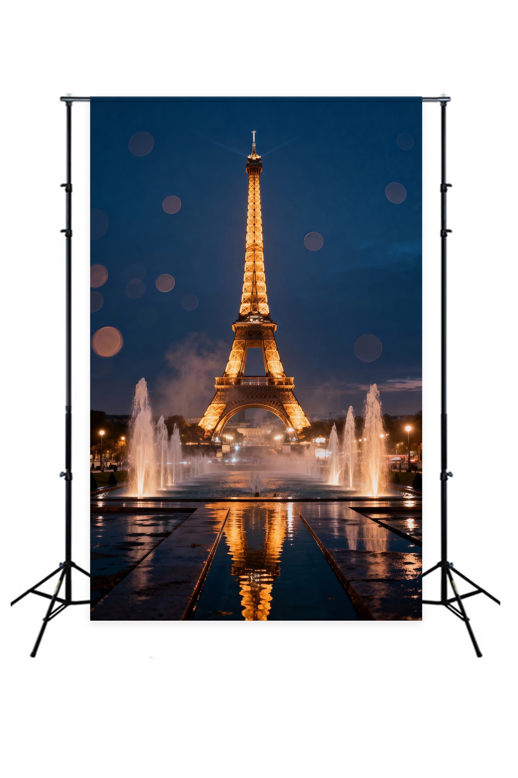 Paris Photo Backdrop Midnight Fountain Golden Reflection Eiffel Tower Backdrops UK RR61-58