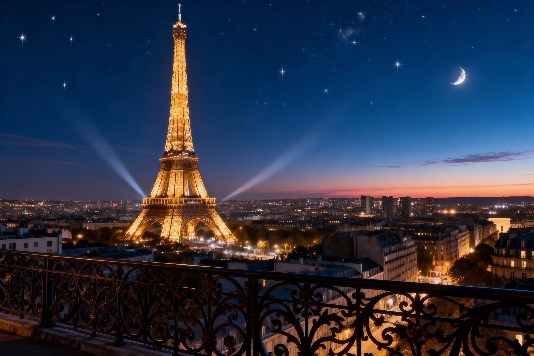 Midnight In Paris Backdrop Starry Skyline Moonlight Glow Eiffel Tower Photo Backdrop UK RR61-59
