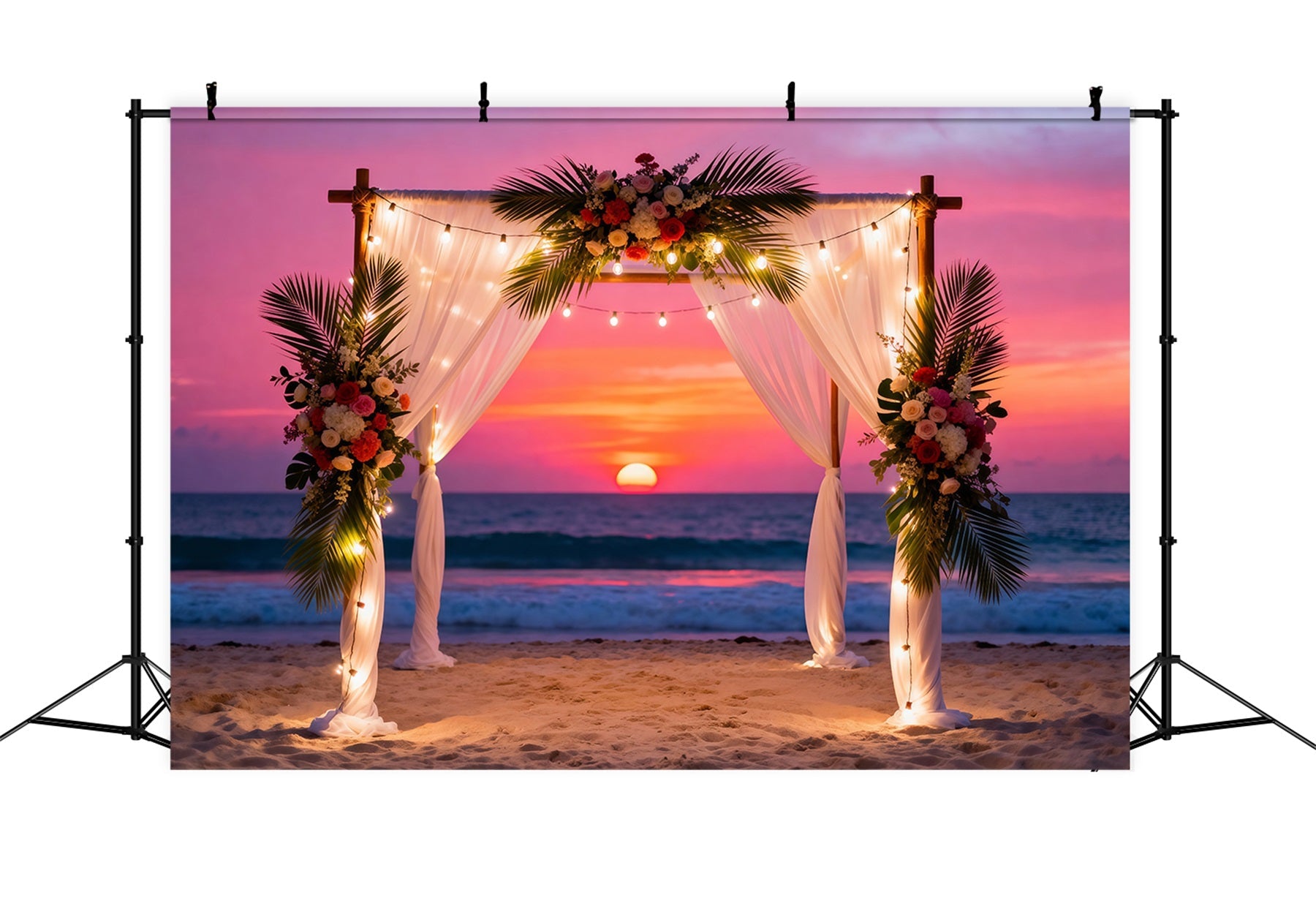 Sunset Beach Backdrop Wedding Flower Arch Curtains Summer Photo Booth Backdrop UK RR61-6