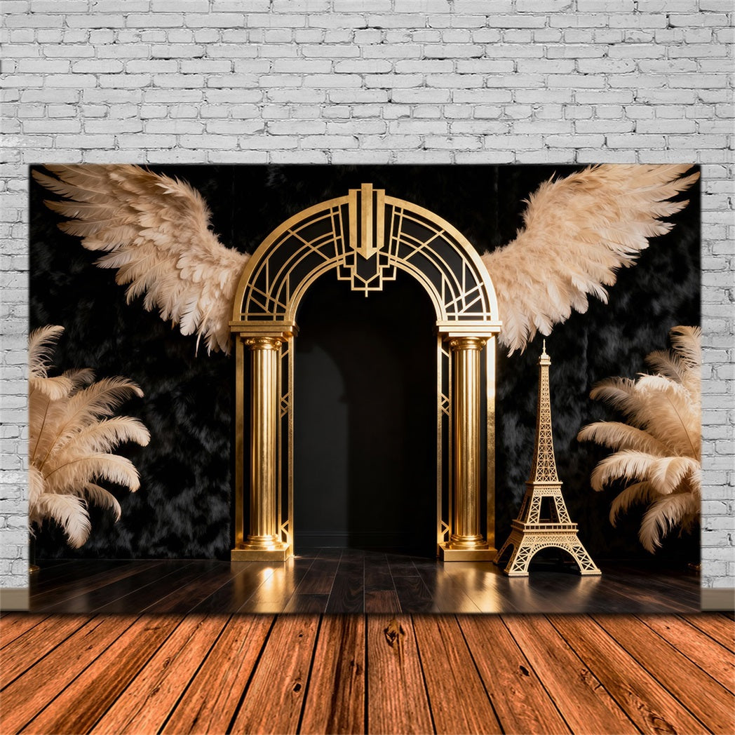 Paris Backdrops Golden Feather Art Arch Eiffel Tower Photography Backdrop UK RR61-60