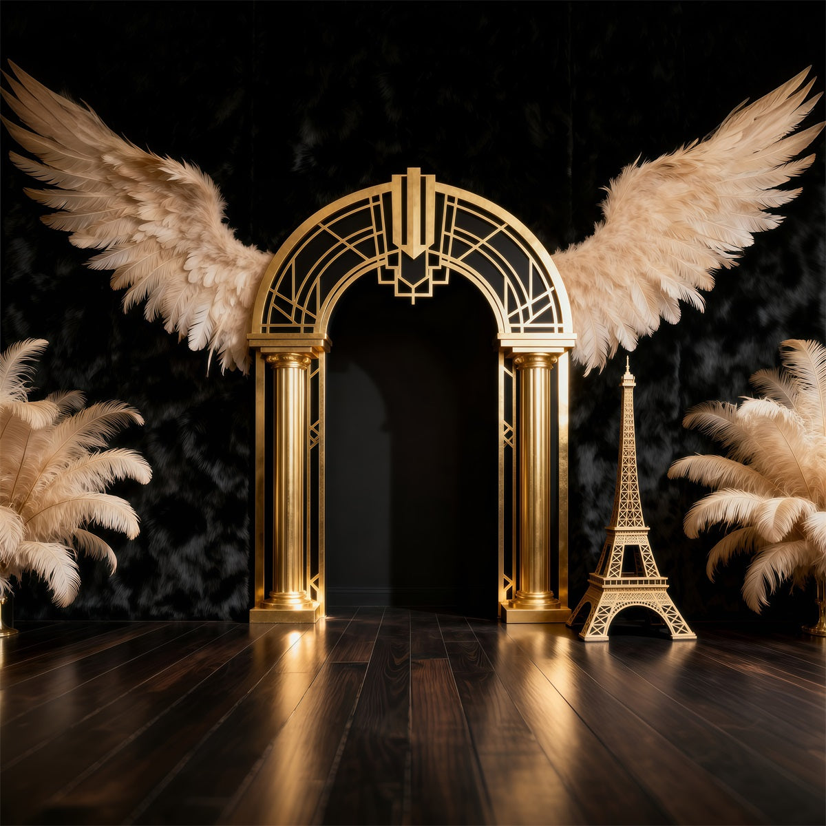 Paris Backdrops Golden Feather Art Arch Eiffel Tower Photography Backdrop UK RR61-60