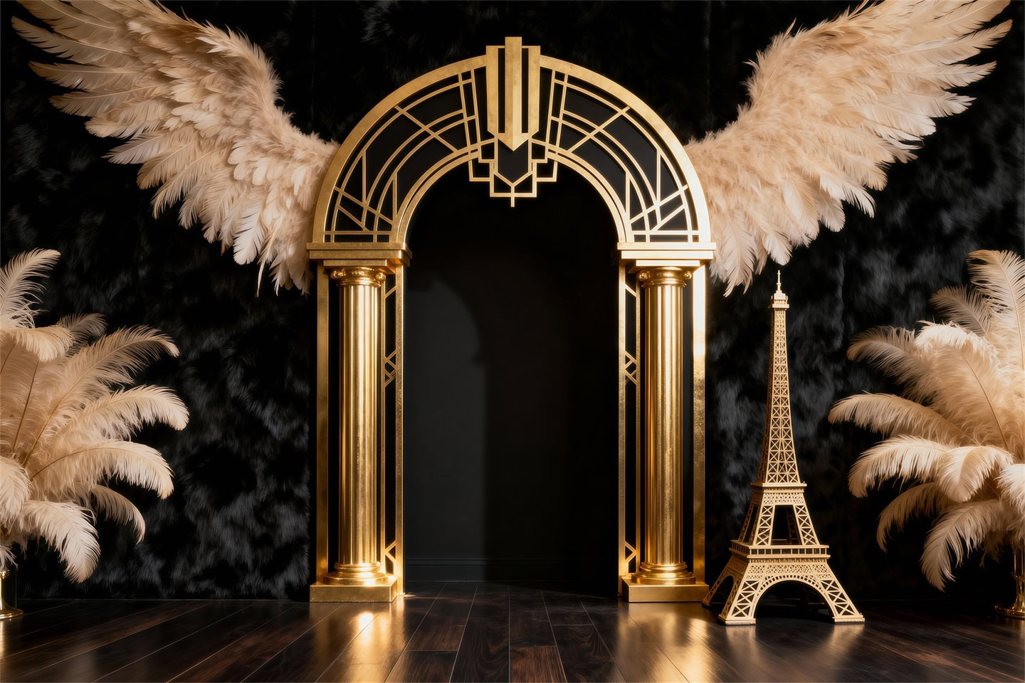 Paris Backdrops Golden Feather Art Arch Eiffel Tower Photography Backdrop UK RR61-60