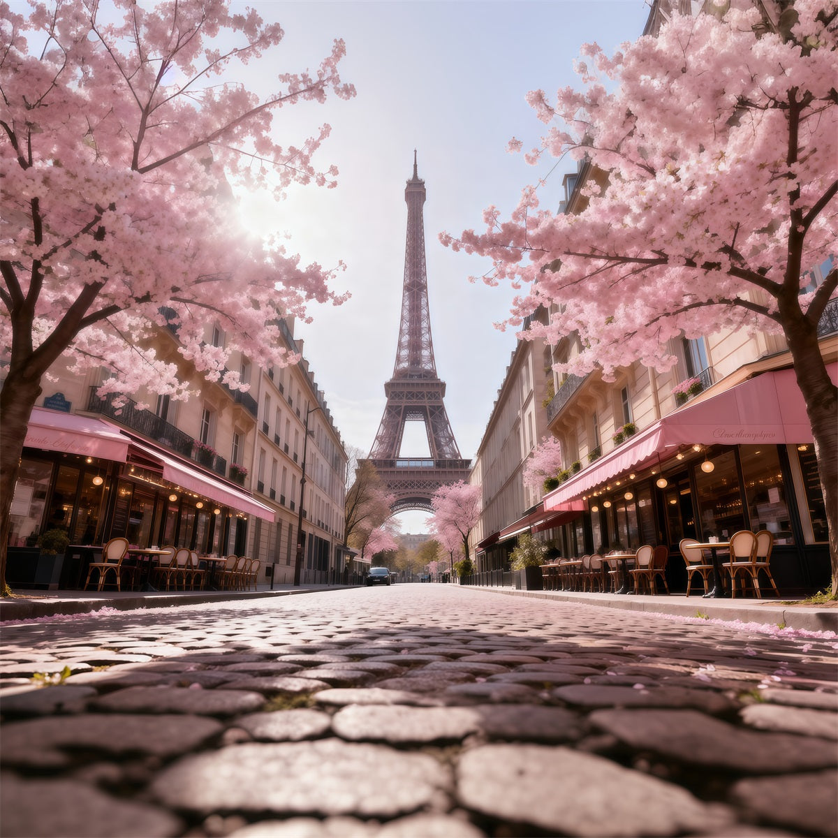 Paris Backdrop For Pictures Blossom Cafe Street Morning Eiffel Tower Paris Backdrop UK RR61-61