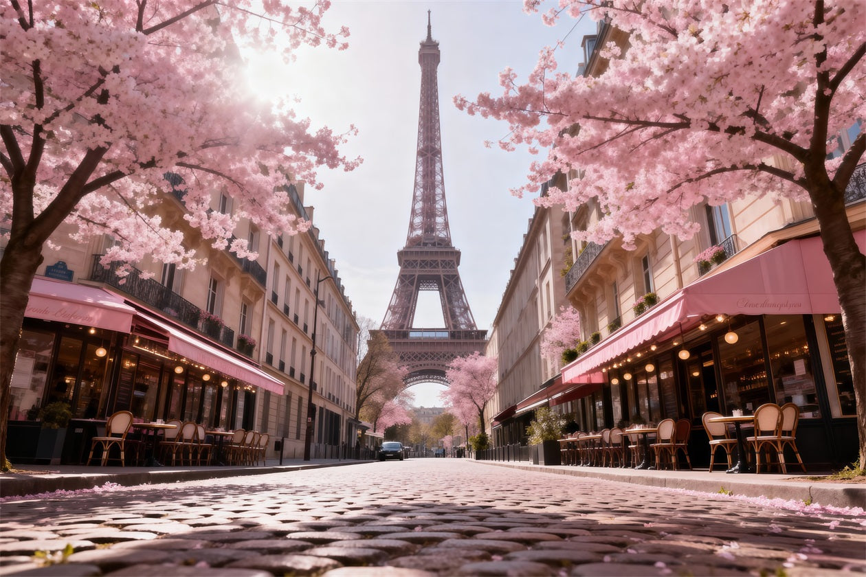Paris Backdrop For Pictures Blossom Cafe Street Morning Eiffel Tower Paris Backdrop UK RR61-61