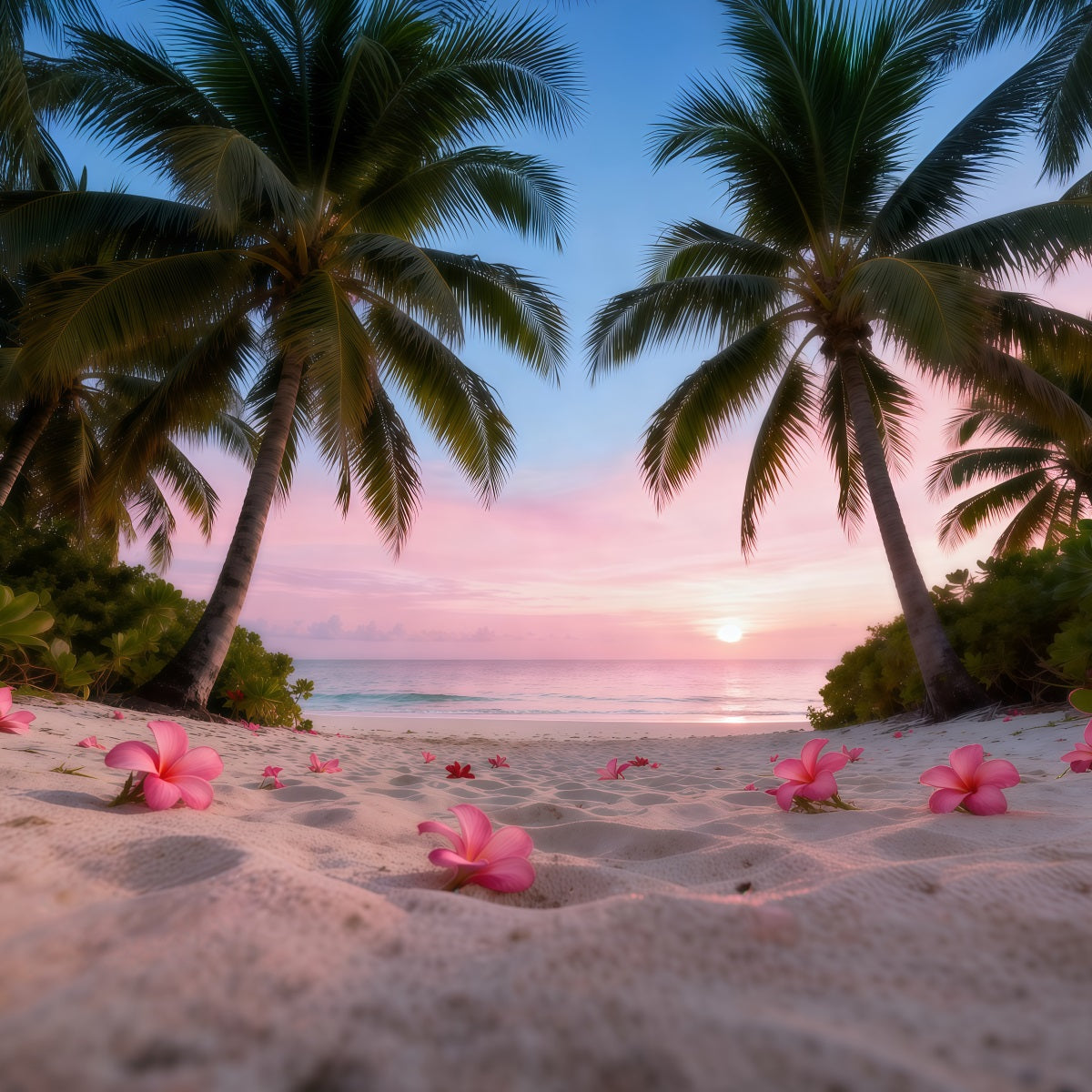 Beach Backdrop For Photography Sunset Plumeria Flowers Summer Photo Backdrop UK RR61-9