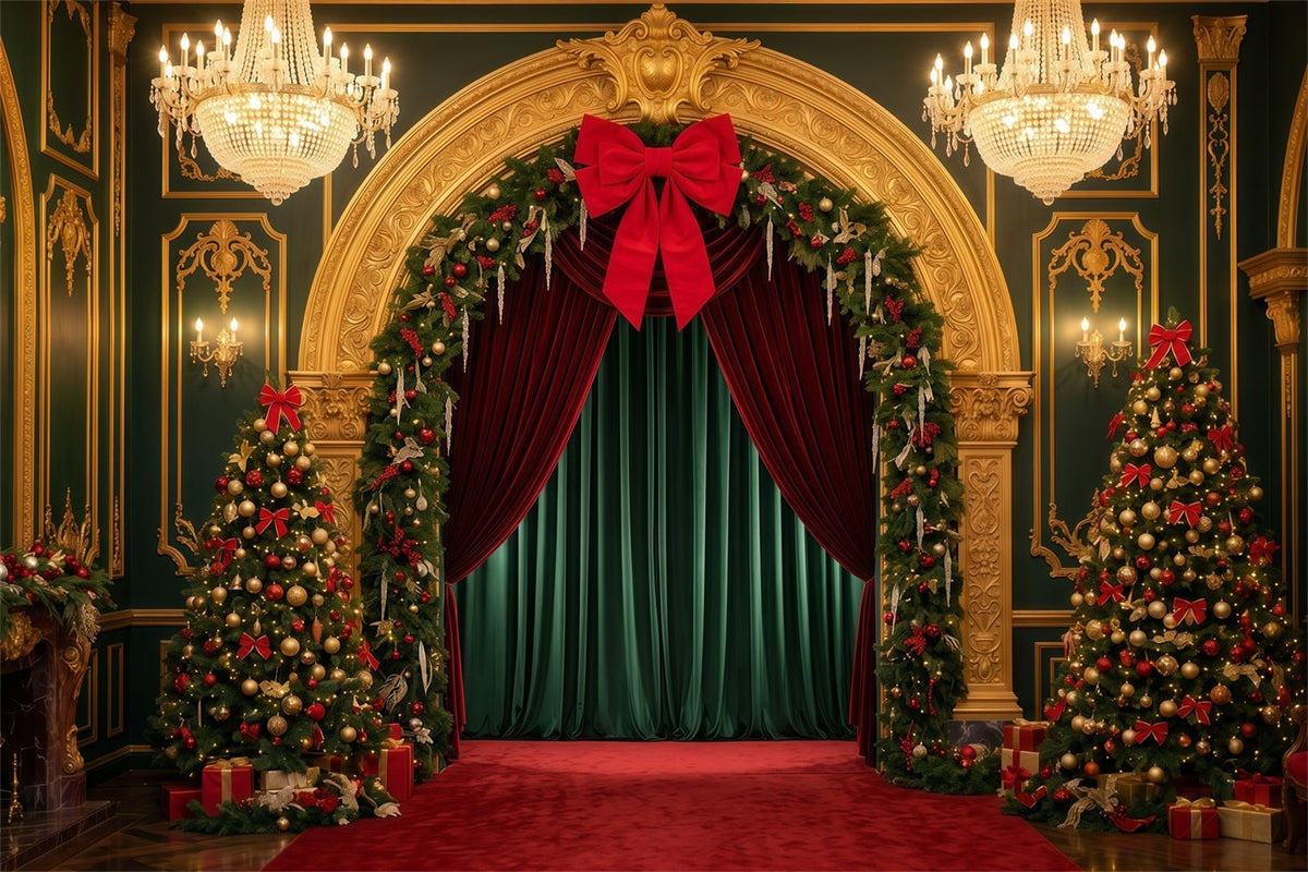 Christmas Stage Backdrops Golden Arch Velvet Entrance Christmas Stage Backdrop UK RR610-1