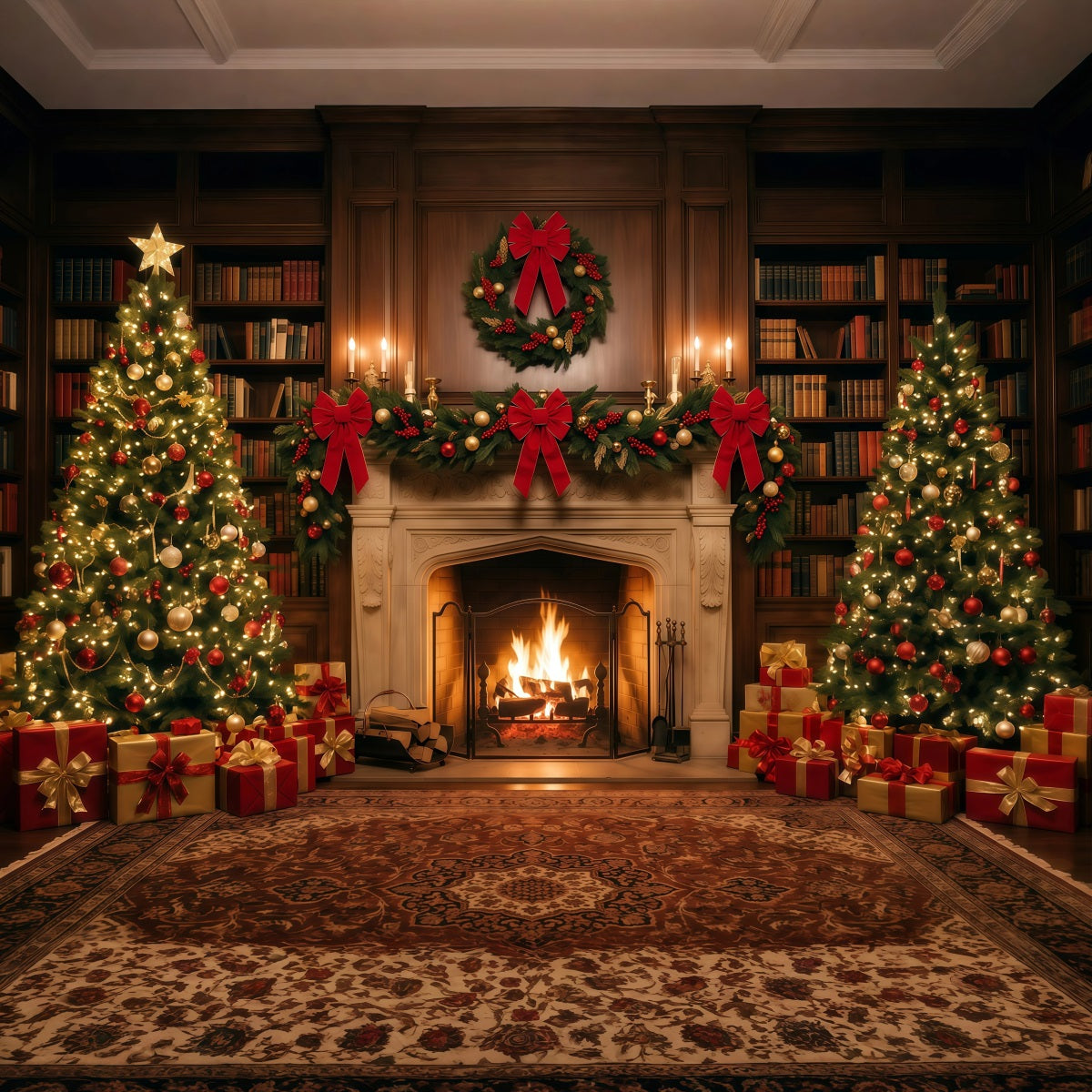 Christmas Backdrops for Photography Ornate Fireplace Library Display Christmas Fireplace Backdrop UK RR610-101