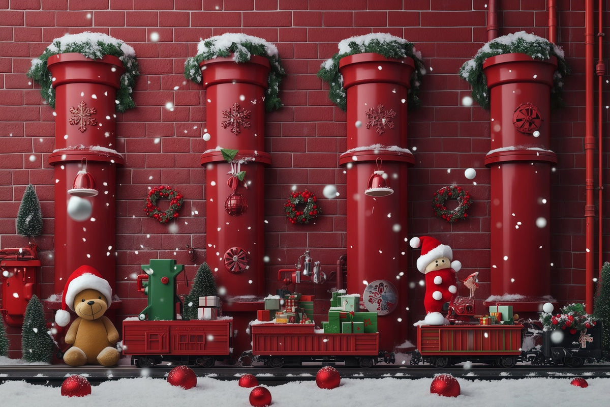 Christmas Backdrop Red Pipe Toy Train Christmas Backdrops Photography UK RR610-102