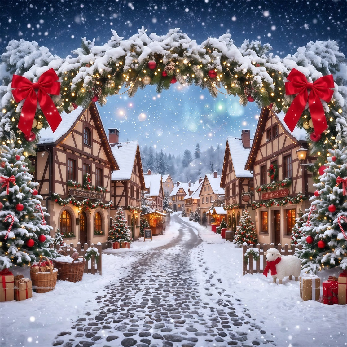 Christmas Village Backdrops Snowy House Garland Arch Xmas Backdrops UK RR610-114