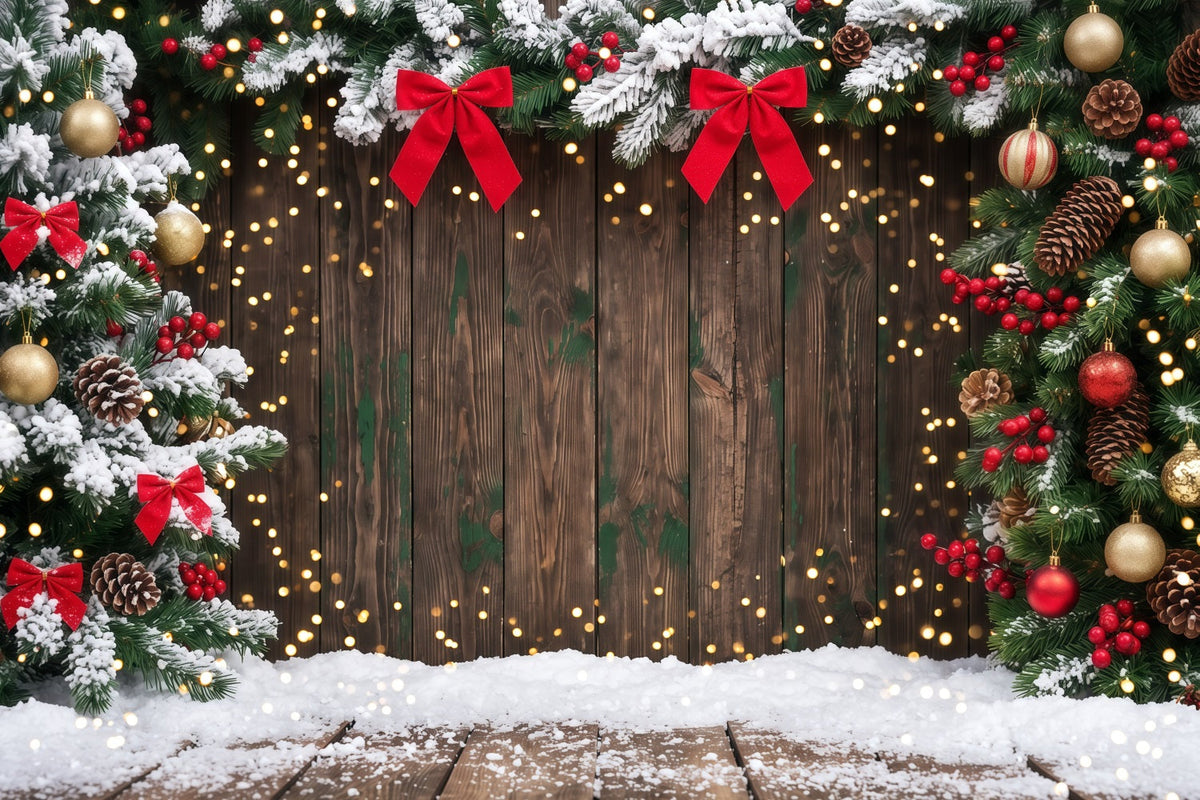 Christmas Backdrop Bokeh Snowy Evergreen Wooden Christmas Theme Backdrop UK RR610-116