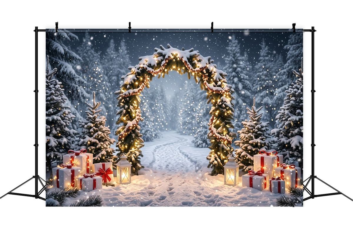 Christmas Backdrops for Photos Snowy Evergreen Lantern Arch Winter Wonderland Christmas Backdrop UK RR610-119