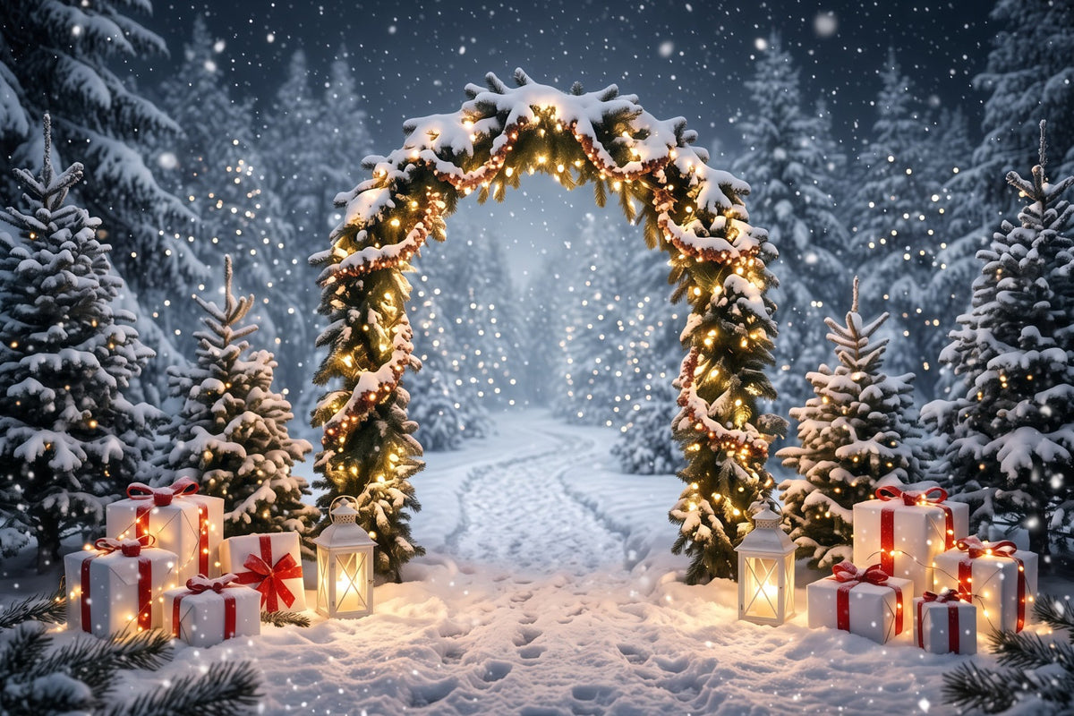 Christmas Backdrops for Photos Snowy Evergreen Lantern Arch Winter Wonderland Christmas Backdrop UK RR610-119