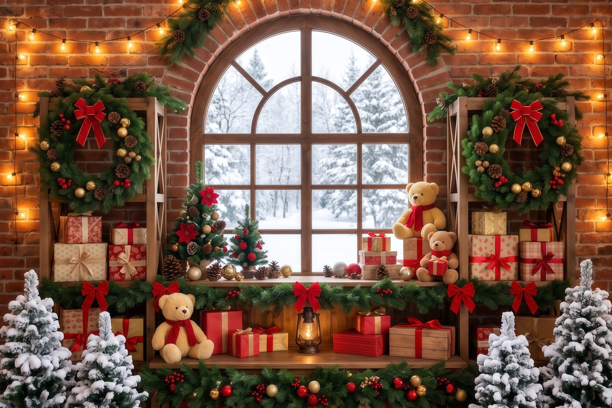 Christmas Window Backdrops Festive Room Wreath Display Christmas Holiday Backdrop UK RR610-124