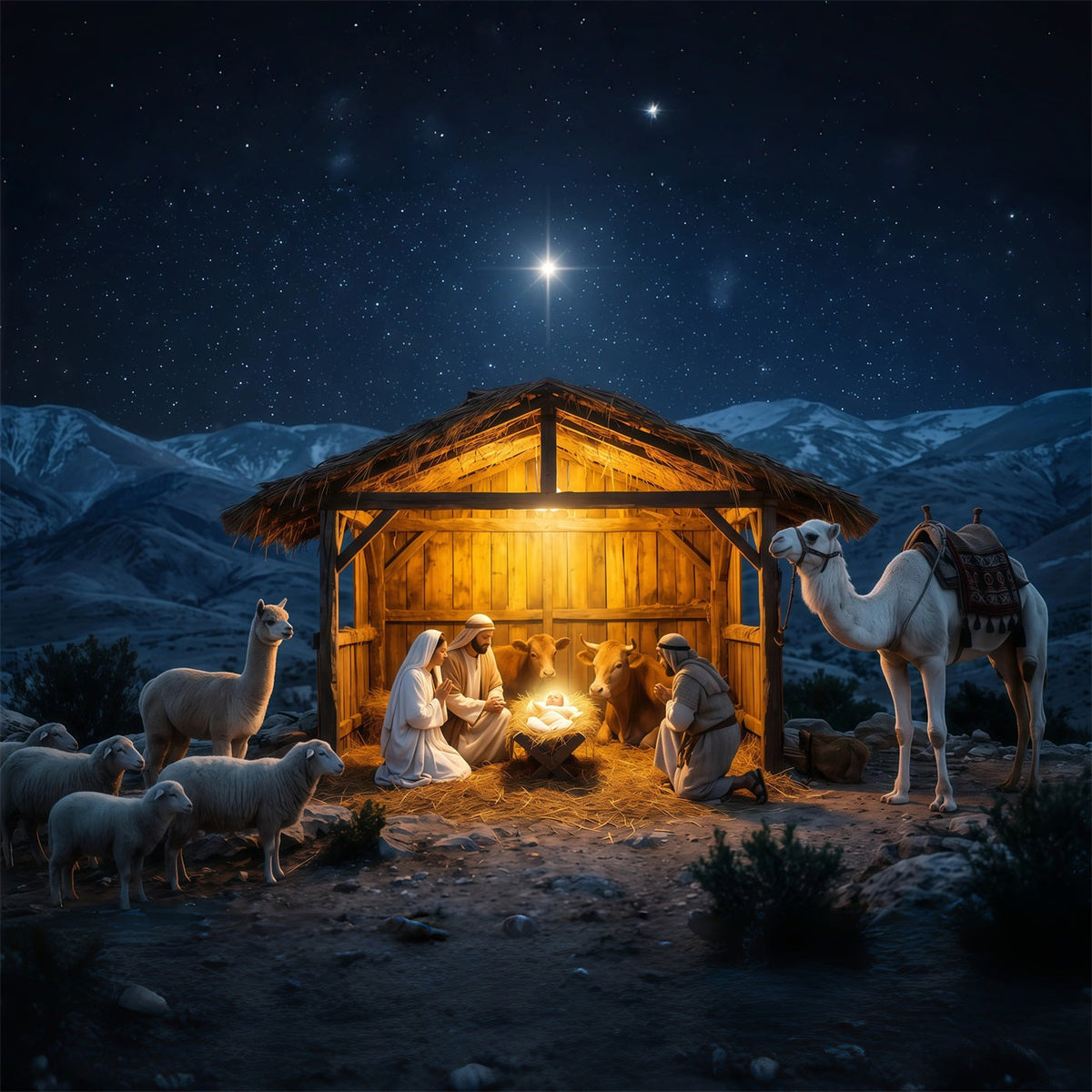 Nativity Scene Backdrop Starry Night Manger Stable Christmas Manger Backdrop UK RR610-132