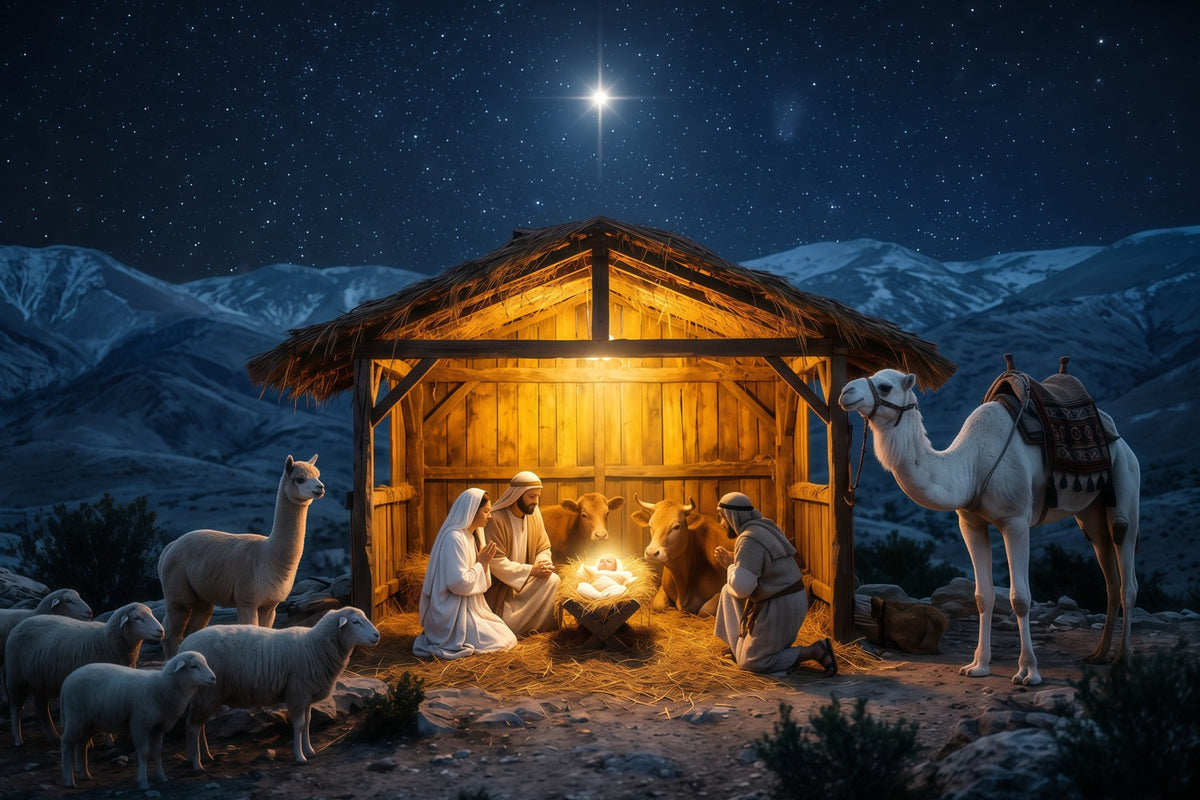 Nativity Scene Backdrop Starry Night Manger Stable Christmas Manger Backdrop UK RR610-132