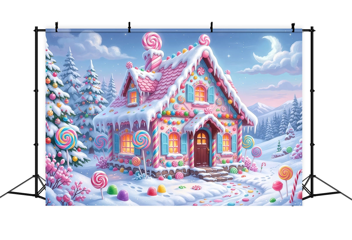 Gingerbread House Backdrop Snow Pastel Candy Cottage Christmas Wall Backdrops UK RR610-133