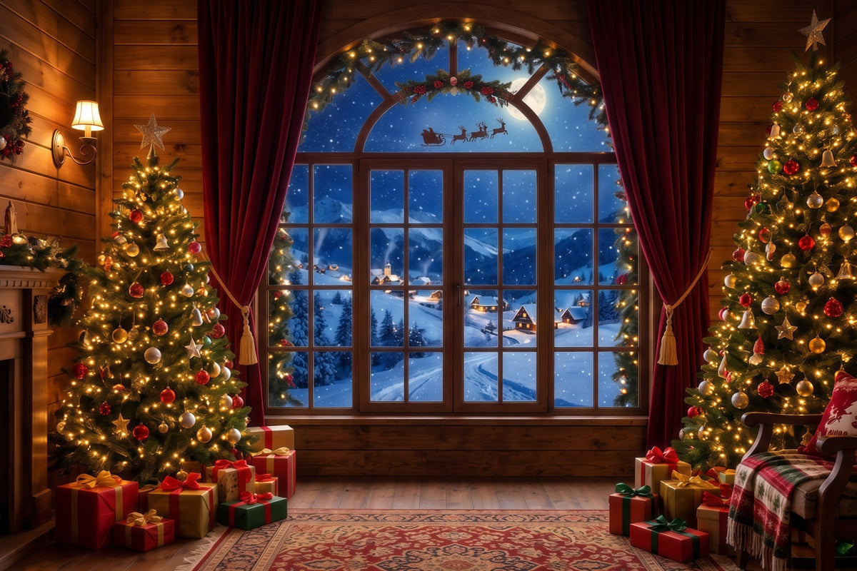 Santa Backdrop Cozy Window Sleigh View Christmas Scene Backdrops UK RR610-134