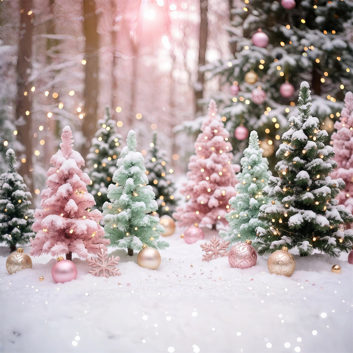 Christmas Tree Backdrops Pastel Frosted Pine Trees Christmas Stage Backdrop UK RR610-136